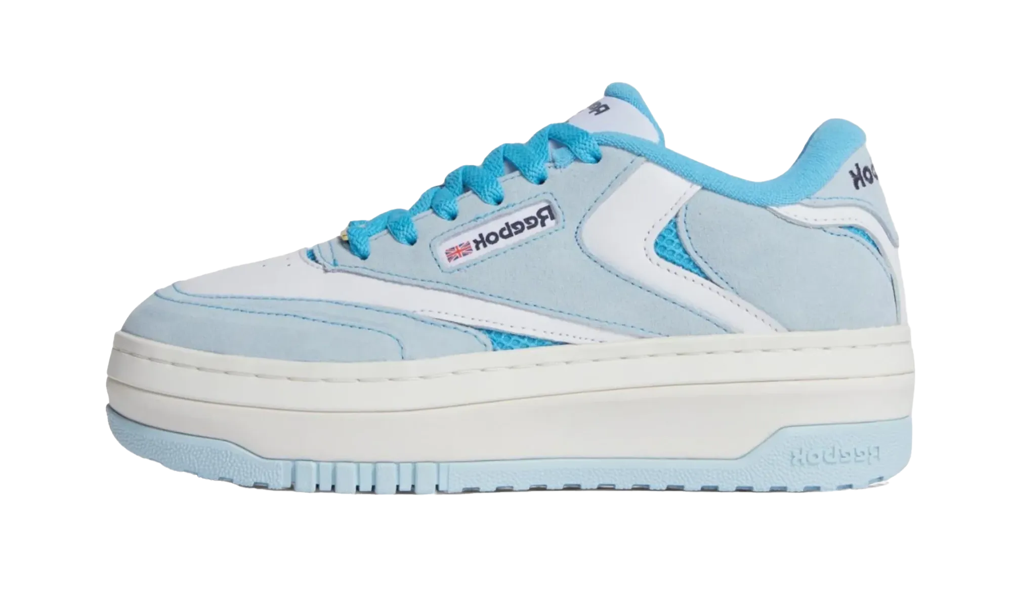 Club C Extra WMNS "White/Light Blue" Modern Aesthetic running in a ravine area shoes